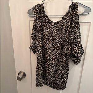 Leopard Print Off-Shoulder Women's Top - Beige and Black